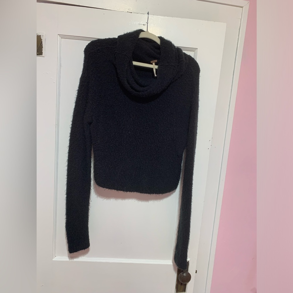 free people oversized, black cowl neck sweater, size extra small